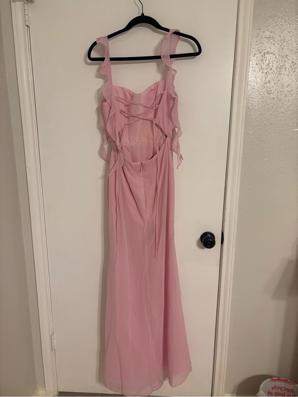 Azazie Candy Pink Ruffled Corset Lace-Up Evening Gown - Picture 5 of 5